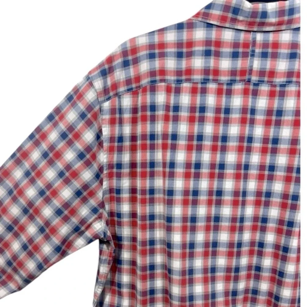 Banana Republic Men's Custom 078 Wash Shirt Camden Fit Red Blue Plaid Size Large
